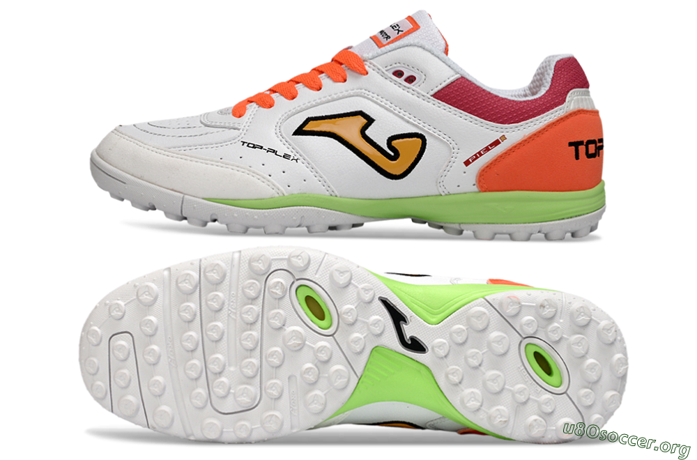 Joma Top Flex TF Football Shoes - White/Orange Flare/Lime Green 1