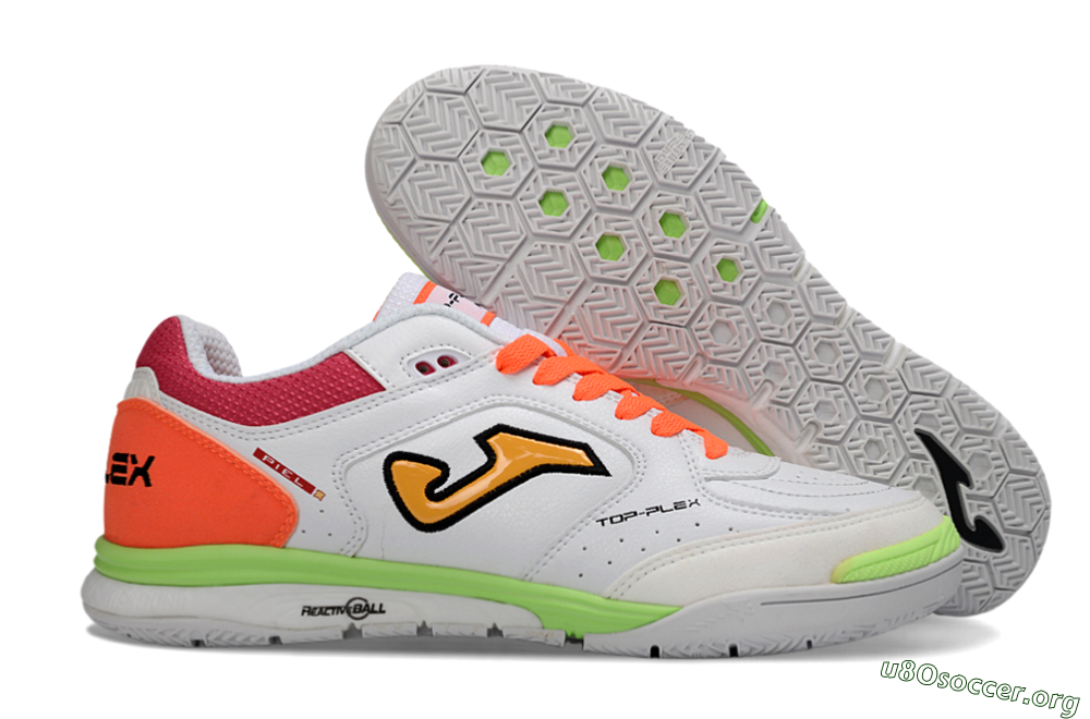 Joma Top Flex IC Football Shoes - White/Neon Green/Hot Pink 2