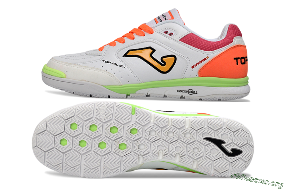 Joma Top Flex IC Football Shoes - White/Neon Green/Hot Pink 1