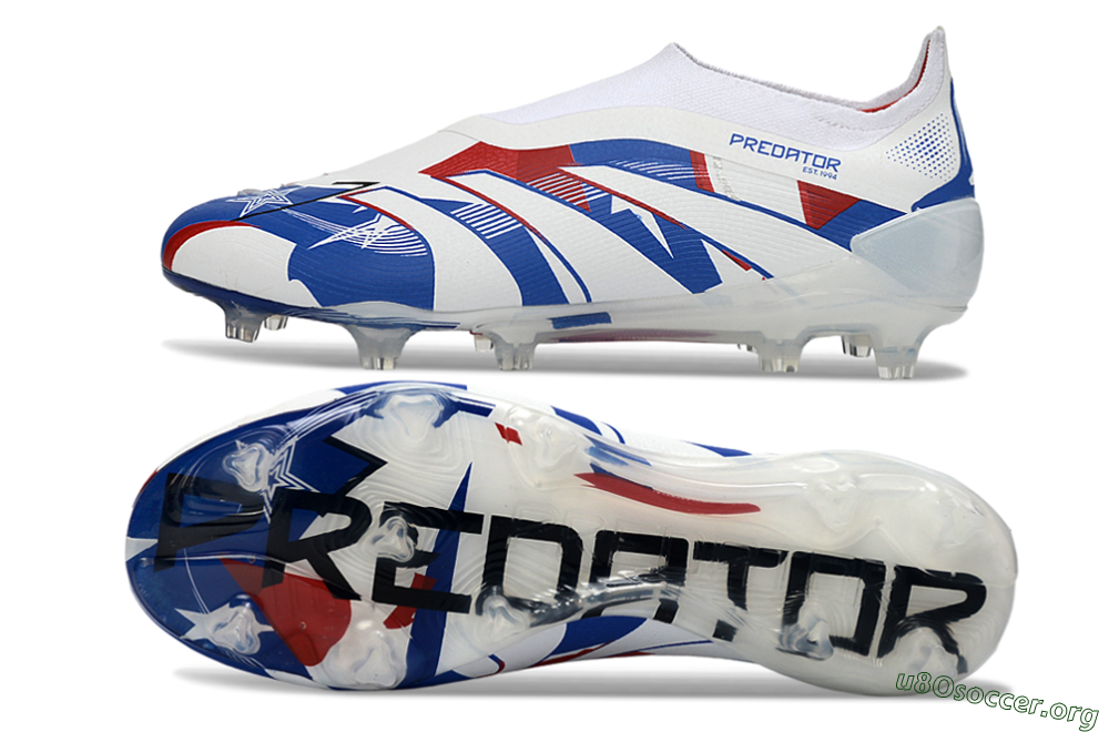 Adidas Predator 25 Elite Laceless FG Football Boots - White/Royal Blue/Fiery Red 1