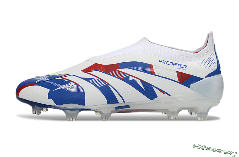 Adidas Predator 25 Elite Laceless FG Football Boots - White/Royal Blue/Fiery Red 3