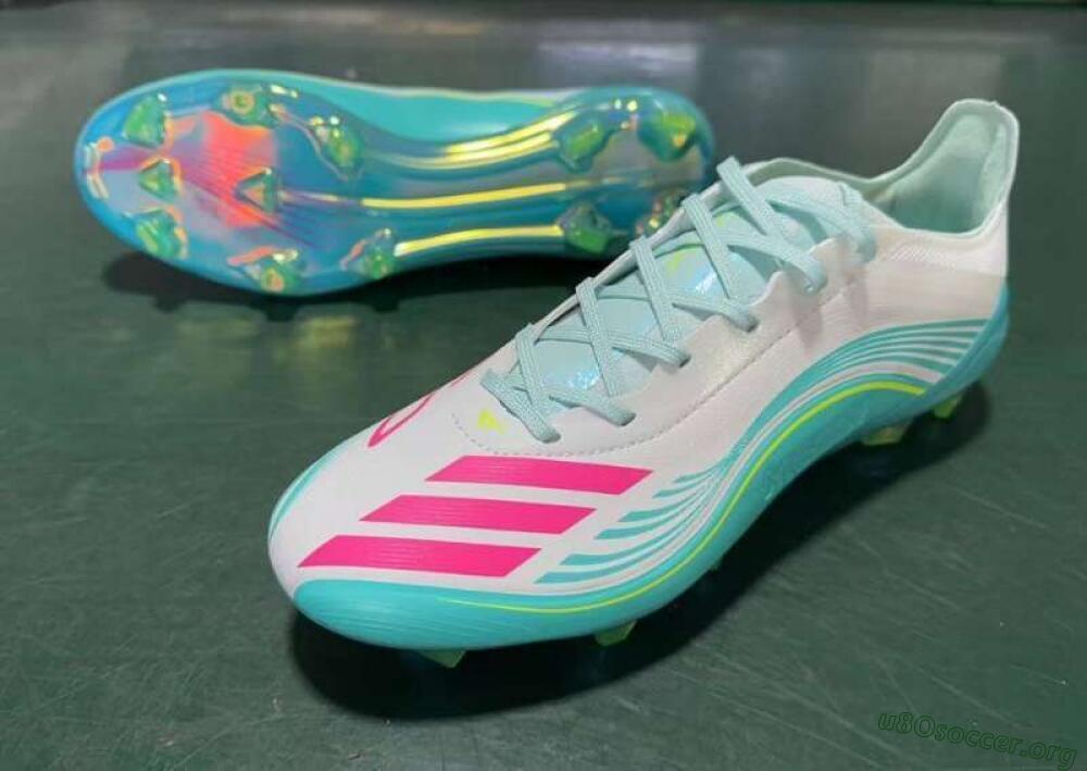 Messi x Adidas F50 Elite FG Football Boots - Aqua/Neon Pink/Soft Yellow