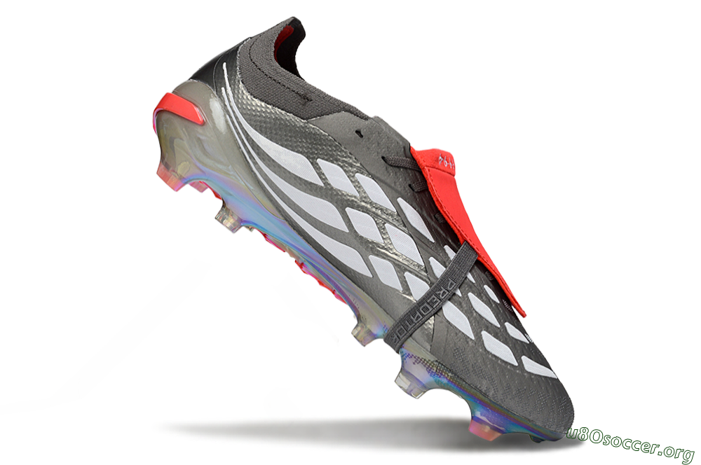 Adidas Predator 26 Elite Fold-Over Tongue FG Football Boots - Gray/Electric Silver/Fire Red 4