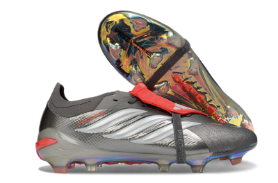 Adidas Predator 26 Elite Fold-Over Tongue FG Football Boots - Gray/Electric Silver/Fire Red