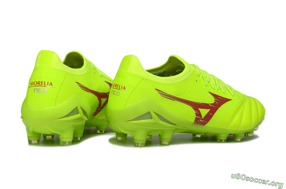 Mizuno Morelia Neo 4 FG Football Boots - Lime/Electric Green/Crimson Red 6