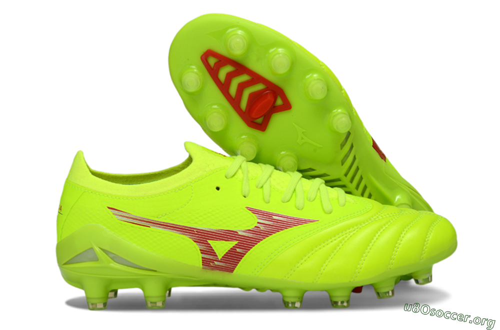 Mizuno Morelia Neo 4 FG Football Boots - Lime/Electric Green/Crimson Red 2