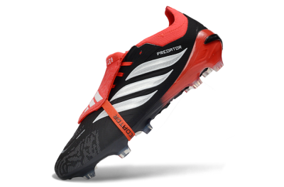 Adidas Predator 26 Elite Fold-Over Tongue FG Football Boots - Black/Crimson Red/Metallic Silver