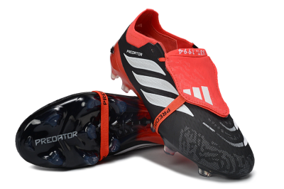 Adidas Predator 26 Elite Fold-Over Tongue FG Football Boots - Black/Crimson Red/Metallic Silver
