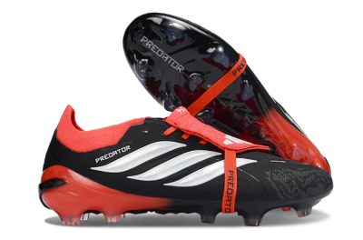 Adidas Predator 26 Elite Fold-Over Tongue FG Football Boots - Black/Crimson Red/Metallic Silver
