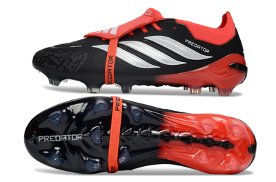 Adidas Predator 26 Elite Fold-Over Tongue FG Football Boots - Black/Crimson Red/Metallic Silver