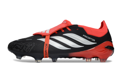 Adidas Predator 26 Elite Fold-Over Tongue FG Football Boots - Black/Crimson Red/Metallic Silver