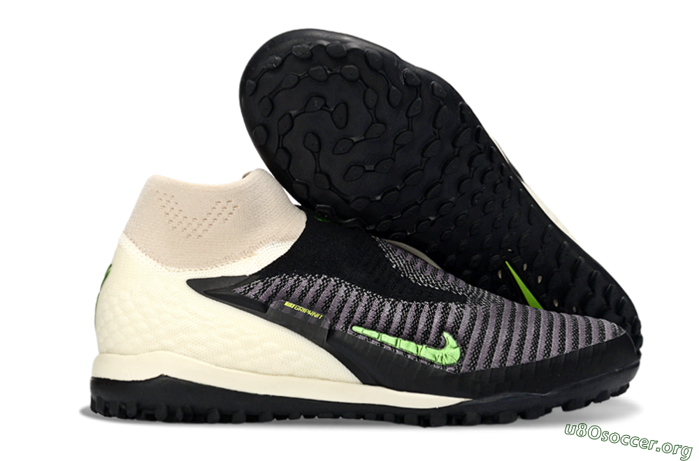 Nike Phantom 6 High Elite TF Football Shoes - Black/Electric Green/Light Tan 2