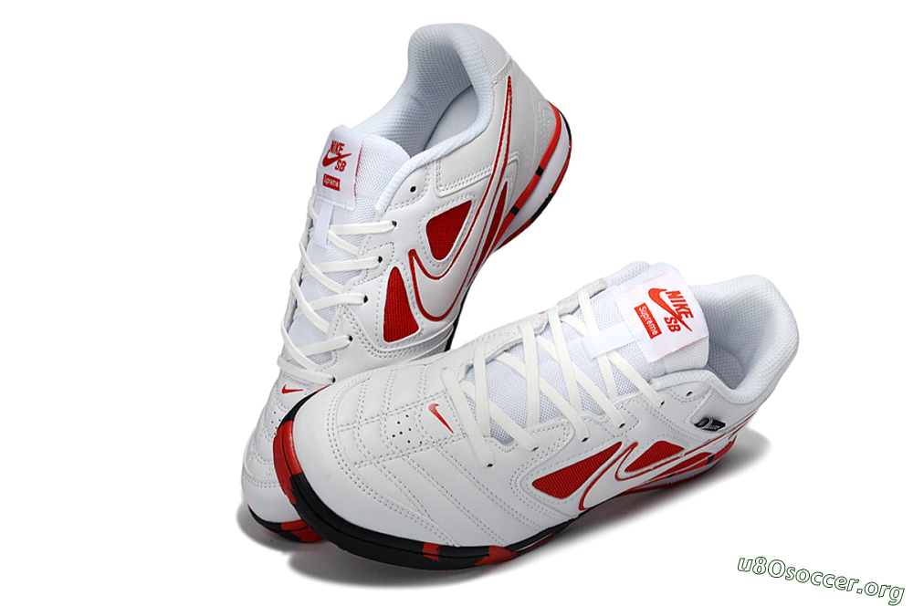 Supreme x Nike SB Gato IC Football Shoes - White/Crimson Red/Black 0