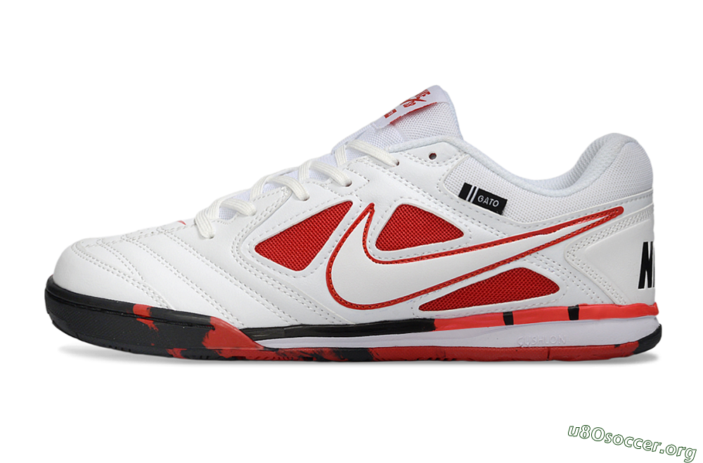 Supreme x Nike SB Gato IC Football Shoes - White/Crimson Red/Black 3