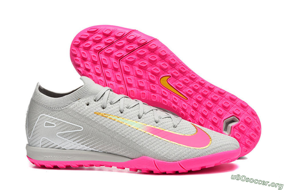 Nike Air Zoom Mercurial Vapor 16 Elite TF Football Shoes - Gray/Vibrant Pink/Metallic Gold 2
