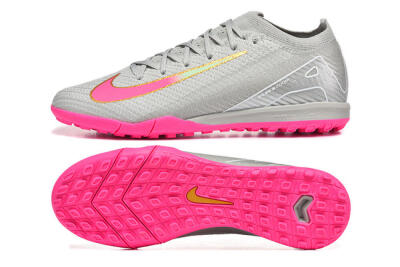 Nike Air Zoom Mercurial Vapor 16 Elite TF Football Shoes - Gray/Vibrant Pink/Metallic Gold