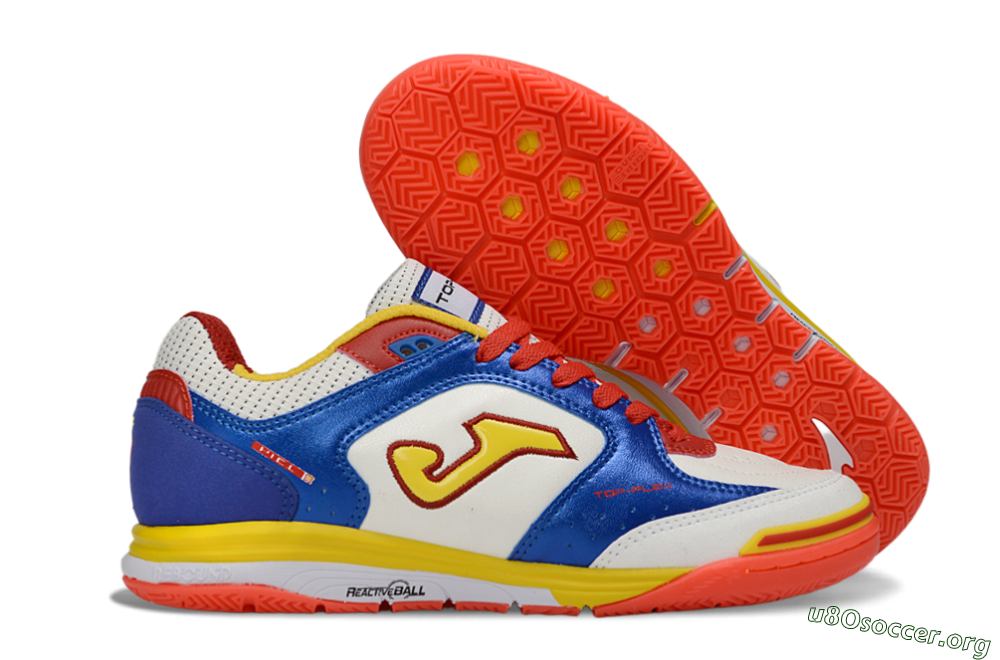 Joma Top Flex IC Football Shoes - White/Royal Blue/Fiery Red 2