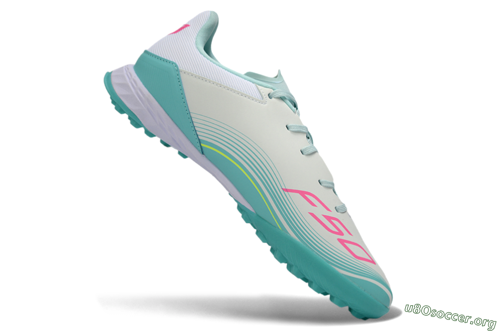 Messi x Adidas F50 Pro TF Football Shoes - Aqua/Coral Pink/Light Green 4