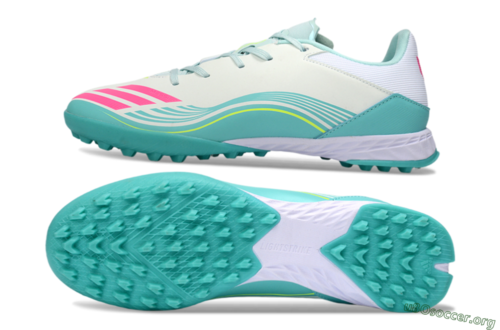 Messi x Adidas F50 Pro TF Football Shoes - Aqua/Coral Pink/Light Green 1