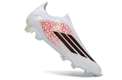 Adidas F50 Elite Laceless FG Football Boots - White/Scarlet Roses/Iridescent Sole