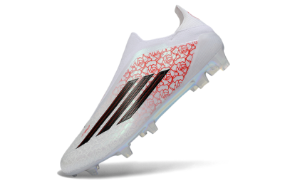 Adidas F50 Elite Laceless FG Football Boots - White/Scarlet Roses/Iridescent Sole
