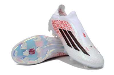 Adidas F50 Elite Laceless FG Football Boots - White/Scarlet Roses/Iridescent Sole