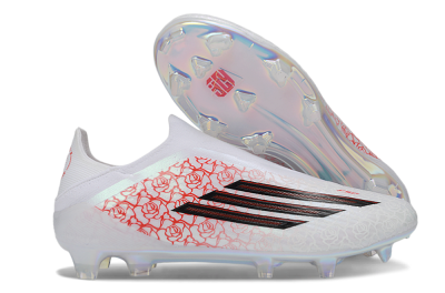 Adidas F50 Elite Laceless FG Football Boots - White/Scarlet Roses/Iridescent Sole
