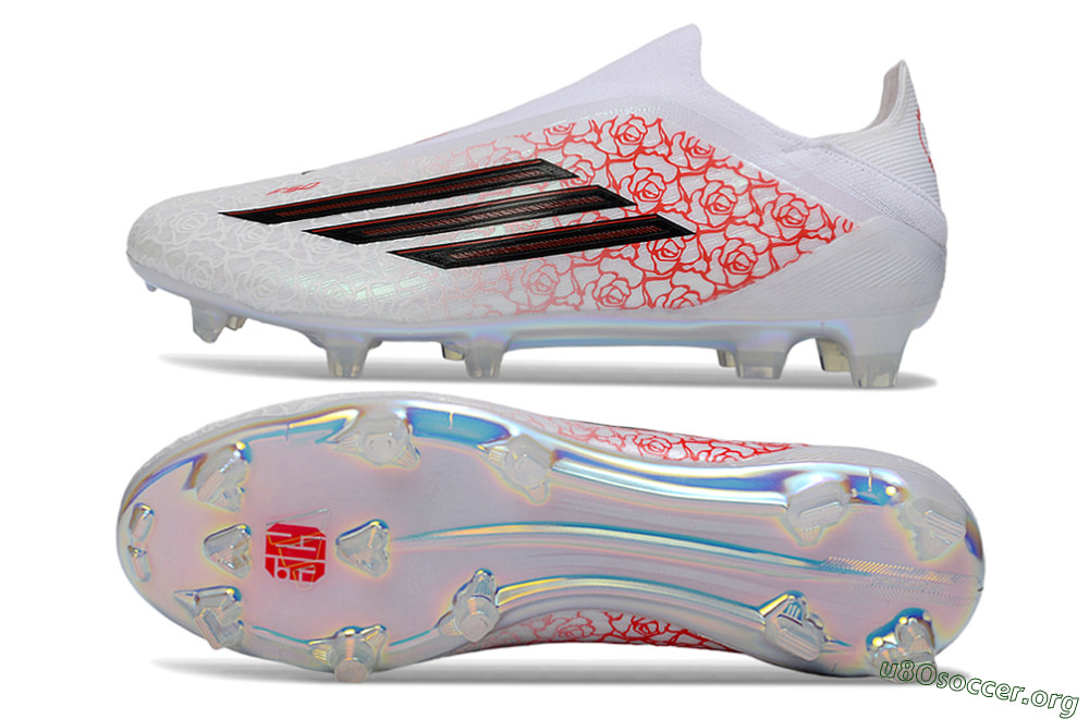 Adidas F50 Elite Laceless FG Football Boots - White/Scarlet Roses/Iridescent Sole 1