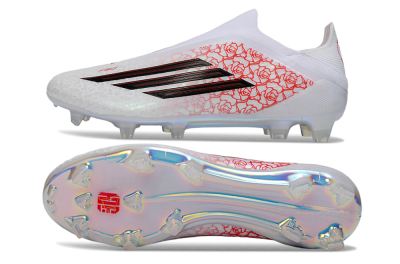 Adidas F50 Elite Laceless FG Football Boots - White/Scarlet Roses/Iridescent Sole