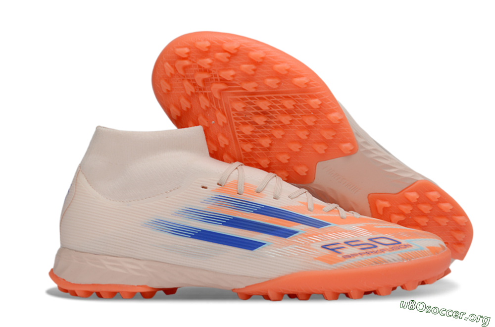 Adidas F50 Elite Mid TF Football Shoes - Peach/Electric Orange/Classic Blue 2