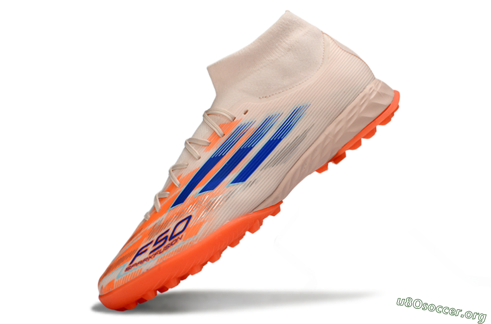 Adidas F50 Elite Mid TF Football Shoes - Peach/Electric Orange/Classic Blue 5