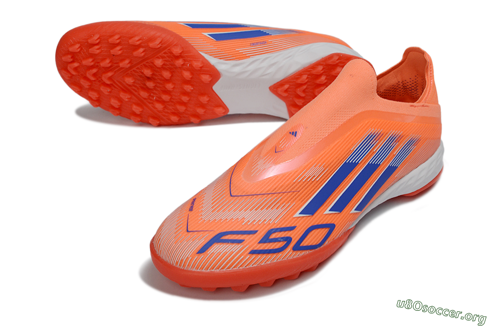 Adidas F50 Elite Laceless TF Football Shoes - Peach/Coral Burst/Deep Ocean 0