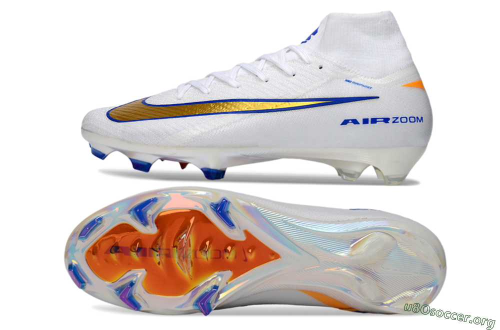 Nike Air Zoom Mercurial Superfly 10 Elite FG Football Boots - White/Metallic Gold/Blue 1