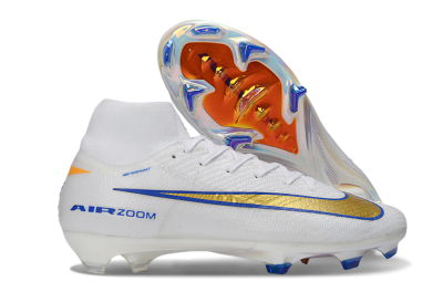 Nike Air Zoom Mercurial Superfly 10 Elite FG Football Boots - White/Metallic Gold/Blue
