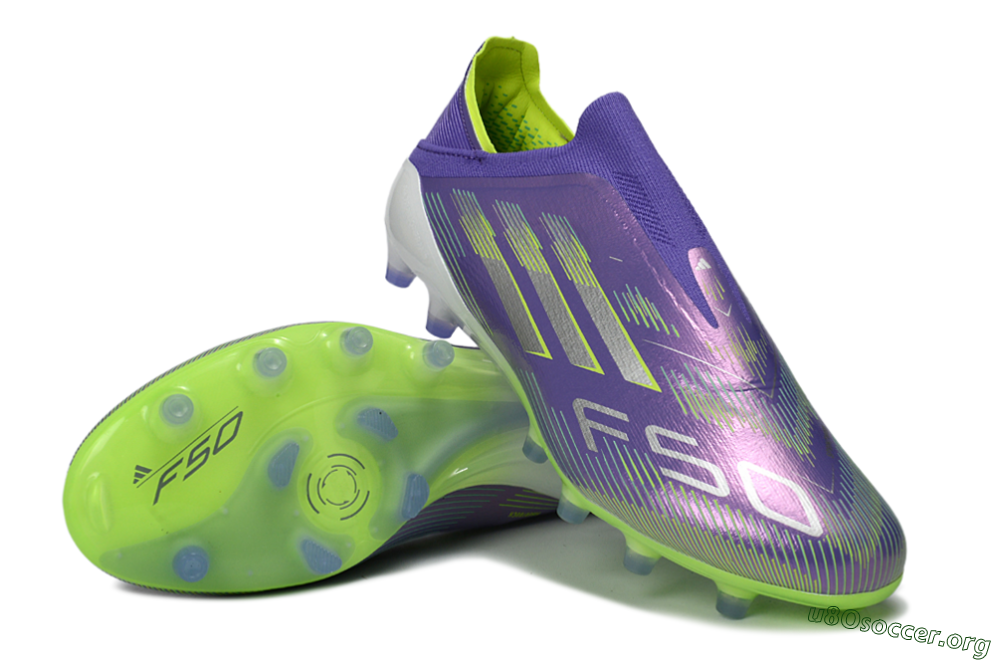 Adidas F50 Elite Laceless AG Football Boots - Purple/Electric Green/Metallic Purple 4