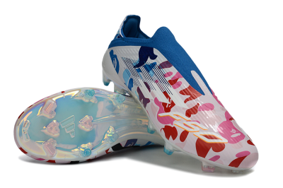 Adidas F50 Elite Laceless FG Football Boots - Pink/Coral Blush/Cerulean Blue