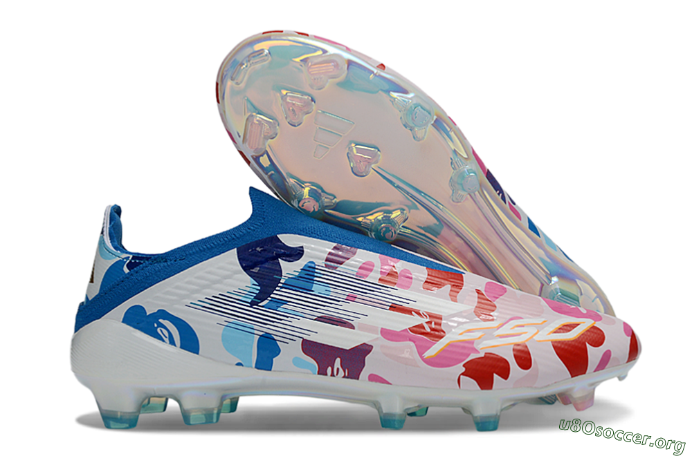 Adidas F50 Elite Laceless FG Football Boots - Pink/Coral Blush/Cerulean Blue 2