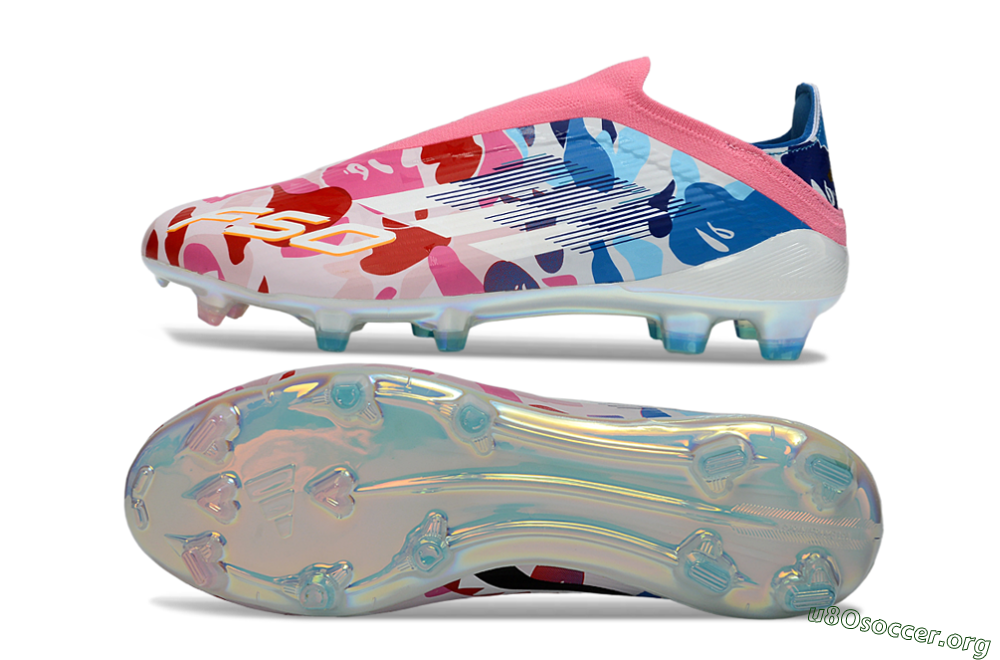Adidas F50 Elite Laceless FG Football Boots - Pink/Coral Blush/Cerulean Blue 1