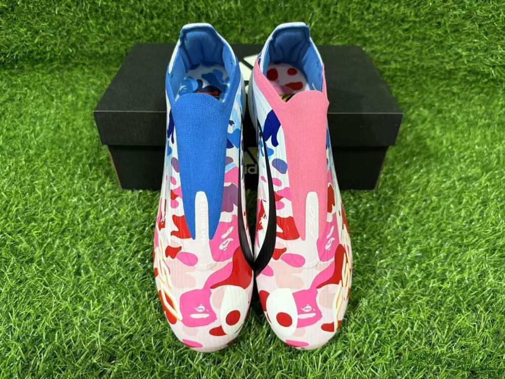 Adidas F50 Elite Laceless FG Football Boots - Pink/Coral Blush/Cerulean Blue