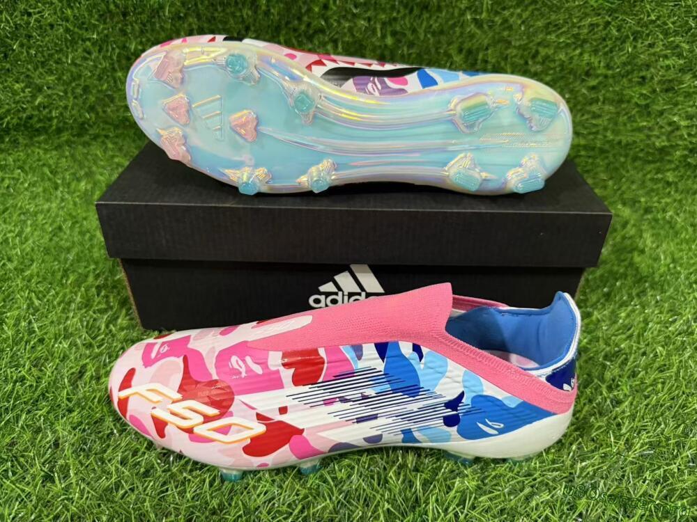 Adidas F50 Elite Laceless FG Football Boots - Pink/Coral Blush/Cerulean Blue