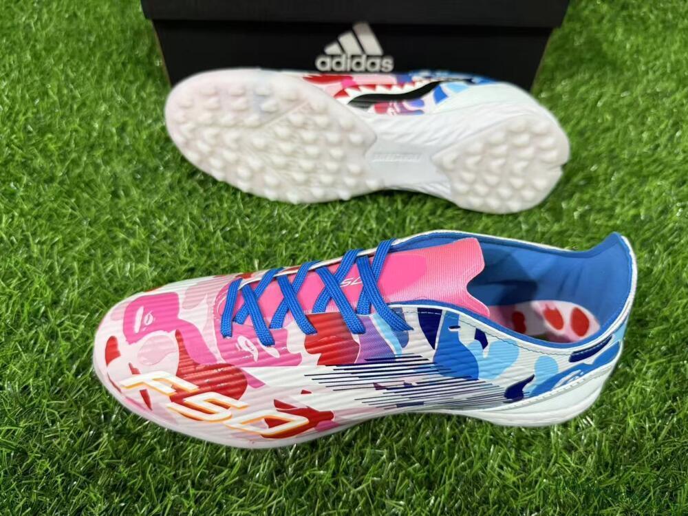 Adidas F50 Pro TF Football Shoes - Pink/Ocean Blue/Pastel Red