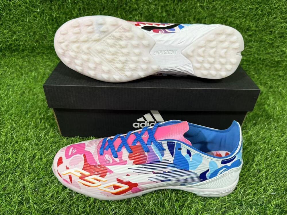 Adidas F50 Pro TF Football Shoes - Pink/Ocean Blue/Pastel Red