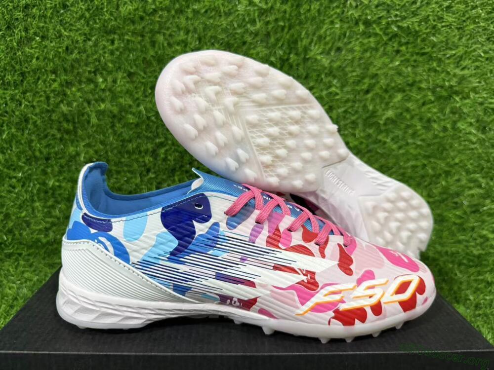 Adidas F50 Pro TF Football Shoes - Pink/Ocean Blue/Pastel Red