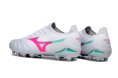 Mizuno Morelia Neo 4 FG Football Boots - White/Neon Pink/Teal