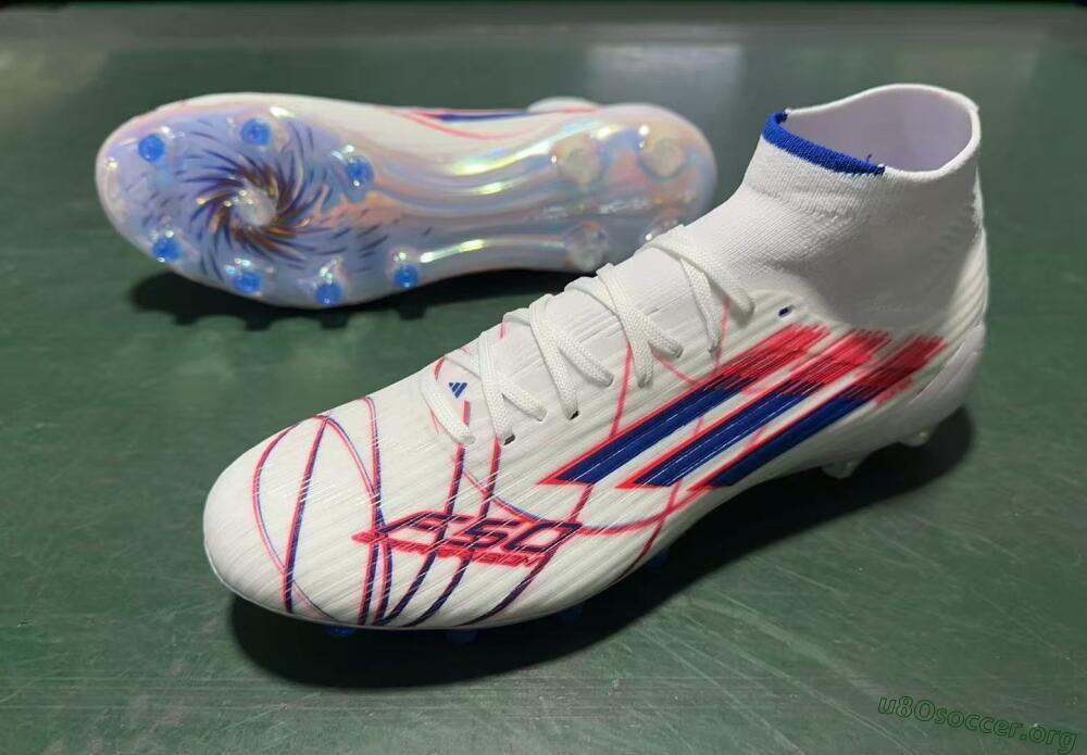 Adidas F50 Elite Mid FG Football Boots - White/Electric Red/Deep Blue