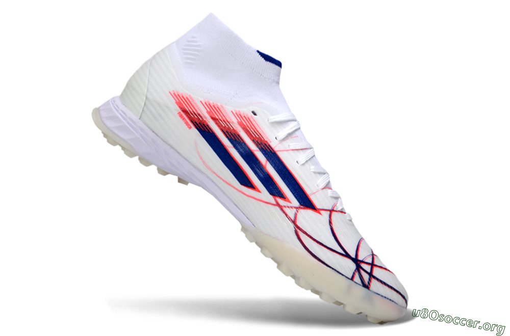Adidas F50 Elite Mid TF Football Shoes - White/Electric Red/Deep Blue 4