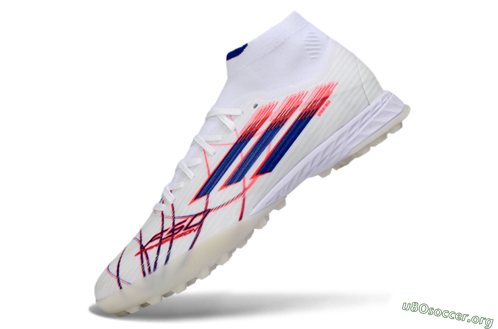 Adidas F50 Elite Mid TF Football Shoes - White/Electric Red/Deep Blue 5
