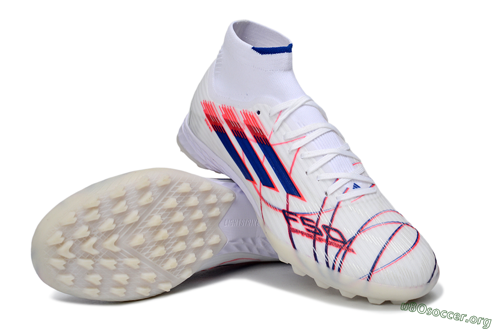 Adidas F50 Elite Mid TF Football Shoes - White/Electric Red/Deep Blue 0