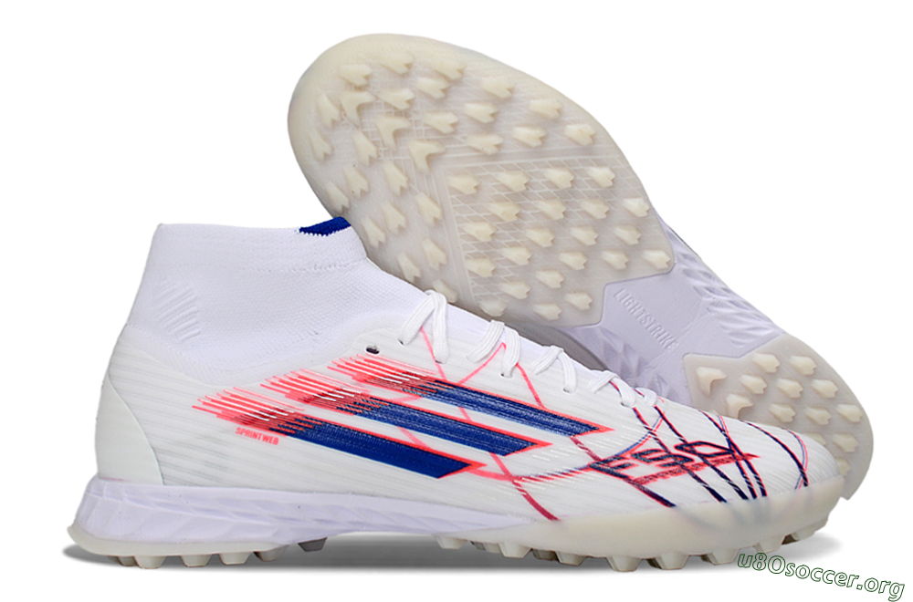 Adidas F50 Elite Mid TF Football Shoes - White/Electric Red/Deep Blue 2