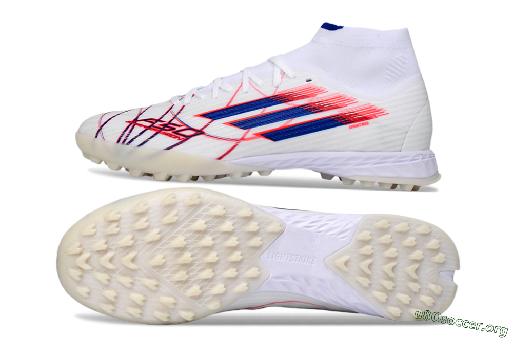 Adidas F50 Elite Mid TF Football Shoes - White/Electric Red/Deep Blue 1